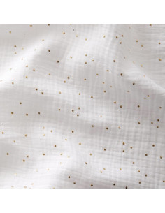 Tecido gaze dupla de algodão com mini bolinhas douradas - Branco