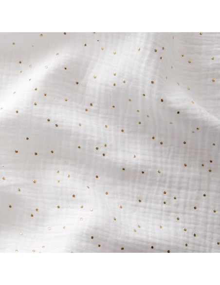 Tecido gaze dupla de algodão com mini bolinhas douradas - Branco