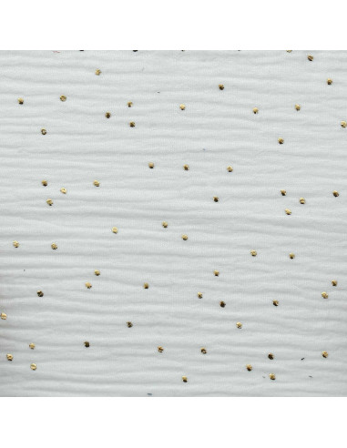 Tecido gaze dupla de algodão com mini bolinhas douradas - Branco