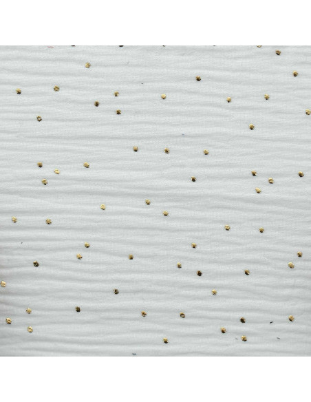 Tecido gaze dupla de algodão com mini bolinhas douradas - Branco