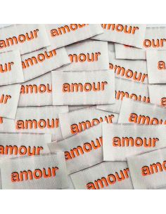 Conjunto de 5 etiquetas tecidas para costurar Amor - Fluo