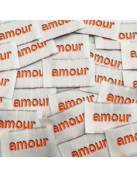 Conjunto de 5 etiquetas tecidas para costurar Amor - Fluo