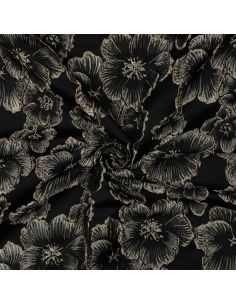 Tecido jacquard - Flores pretas