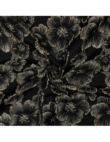 Tecido jacquard - Flores pretas