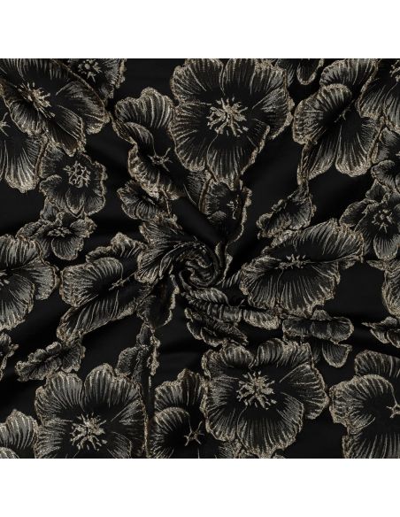 Tecido jacquard - Flores pretas