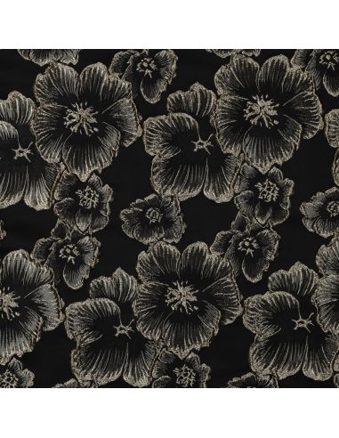 Tecido jacquard - Flores pretas