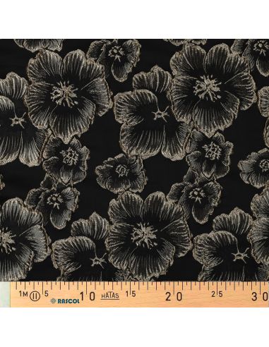 Tecido jacquard - Flores pretas