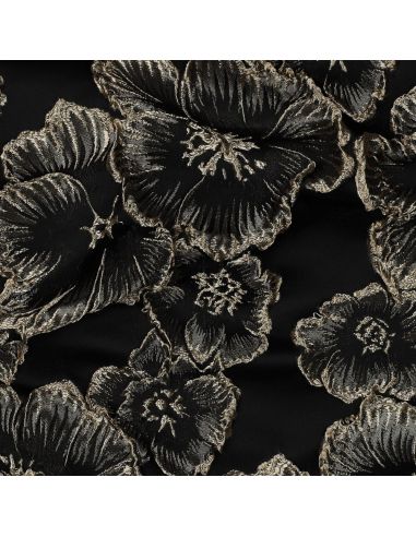 Tecido jacquard - Flores pretas