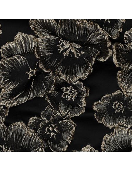 Tecido jacquard - Flores pretas