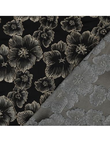 Tecido jacquard - Flores pretas