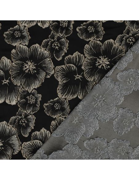 Tecido jacquard - Flores pretas