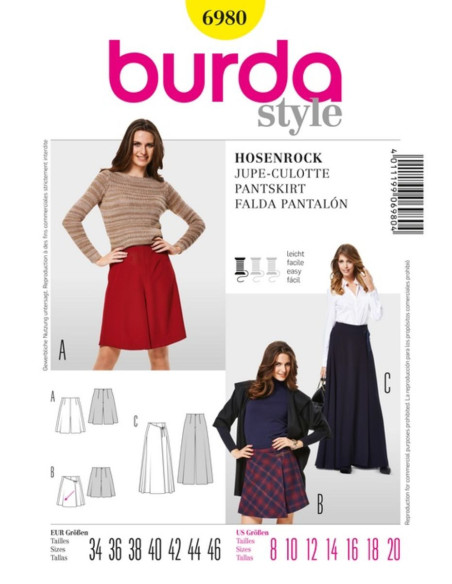 Molde de saia-calça - Burda 6980