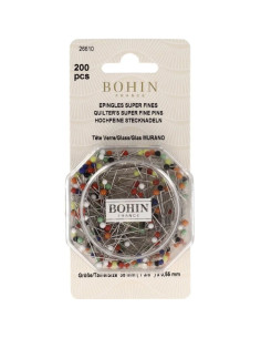 Caixa de 200 alfinetes superfinos com cabeça de vidro para quilting Bohin