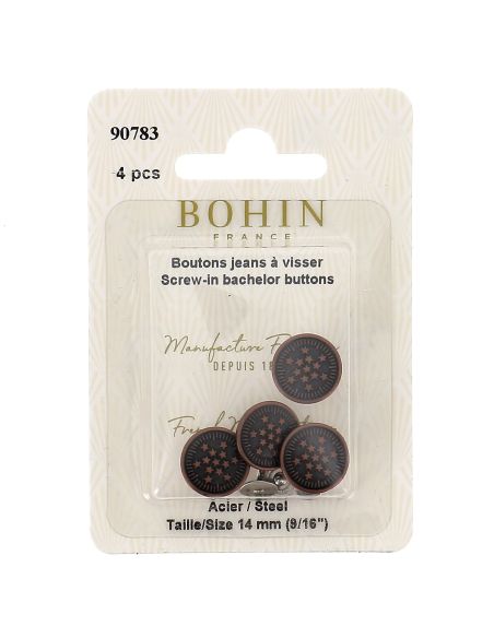 Caixa de 4 botões de jeans de parafusar 14 mm bronze Bohin