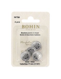 Caixa de 4 botões de jeans de parafusar 17 mm prata Bohin