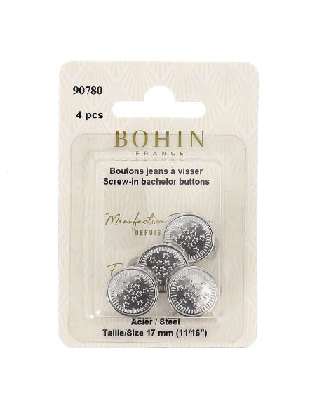 Caixa de 4 botões de jeans de parafusar 17 mm prata Bohin