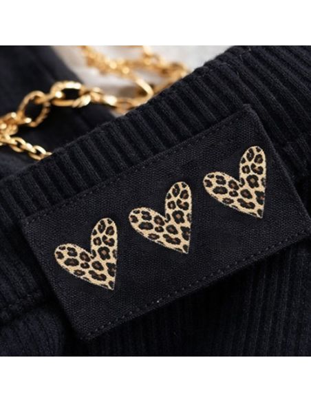 Conjunto de 5 etiquetas tecidas para costurar - 3 corações leopardo