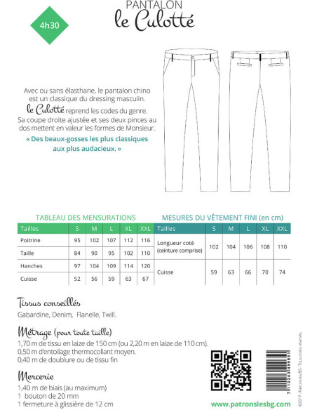 Molde de calça chino para homem Le Culotté - Les BG