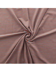 Tissu jersey gratté rayures fines - Gris et orange vif