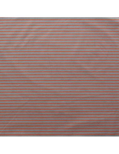 Tissu jersey gratté rayures fines - Gris et orange vif