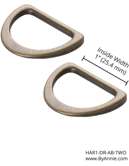 Conjunto de 2 anéis em D com passagem de 25 mm em latão antigo