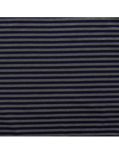 Tissu jersey gratté rayures larges - Bleu marine et gris