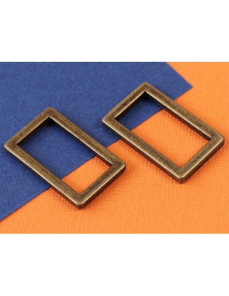 Conjunto de 2 fivelas retangulares 19 x 25 mm latão antigo