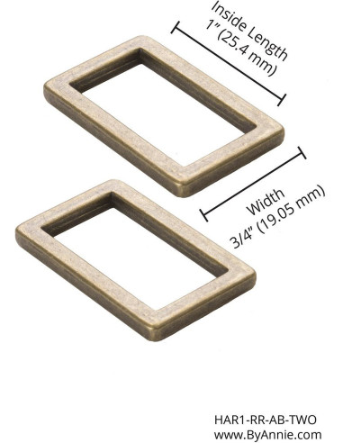 Conjunto de 2 fivelas retangulares 19 x 25 mm latão antigo