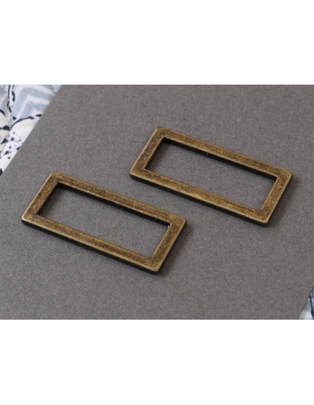 Conjunto de 2 fivelas retangulares 13 x 38 mm latão antigo