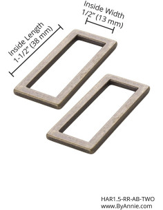 Conjunto de 2 fivelas retangulares 13 x 38 mm latão antigo 2