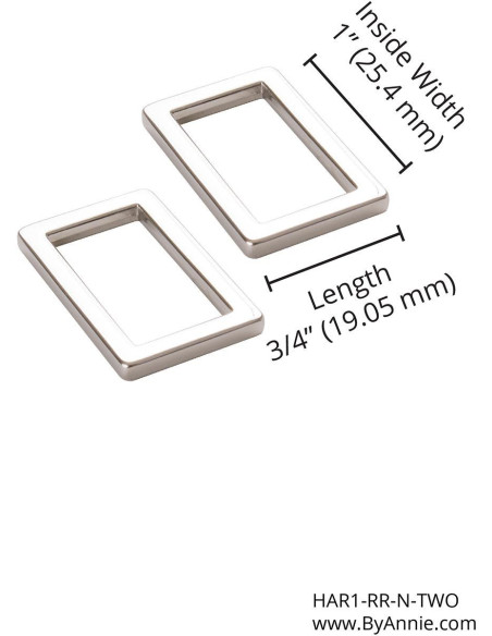 Conjunto de 2 fivelas retangulares 19 x 25 mm prata