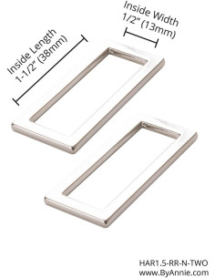 Conjunto de 2 fivelas retangulares 13 x 38 mm prata 2