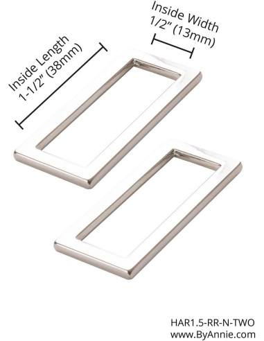 Conjunto de 2 fivelas retangulares 13 x 38 mm prata
