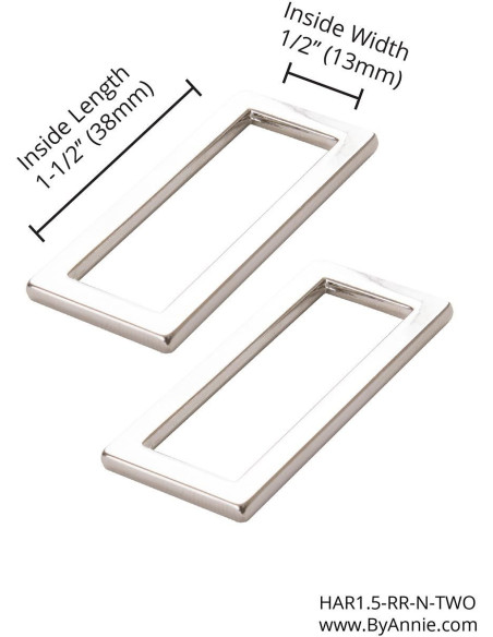Conjunto de 2 fivelas retangulares 13 x 38 mm prata