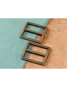 Conjunto de 2 fivelas deslizantes 28 x 25 mm latão antigo