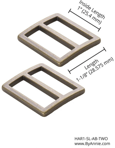 Conjunto de 2 fivelas deslizantes 28 x 25 mm latão antigo