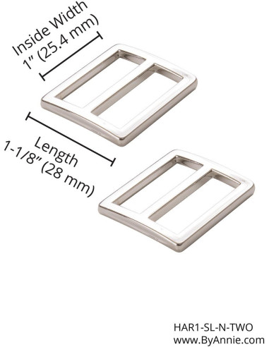 Conjunto de 2 fivelas deslizantes 28 x 25 mm prata