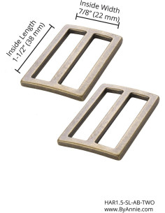 Conjunto de 2 fivelas deslizantes 22 x 38 mm latão antigo 2