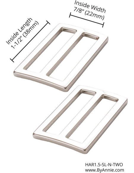 Conjunto de 2 fivelas deslizantes 22 x 38 mm prata