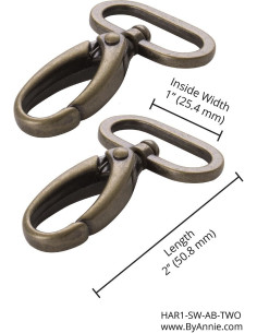 Conjunto de 2 mosquetões para fita de 25 mm latão antigo 2