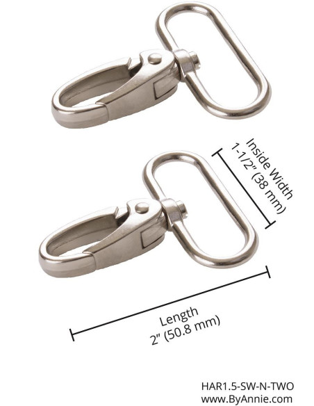 Conjunto de 2 mosquetões passante 38 mm prata