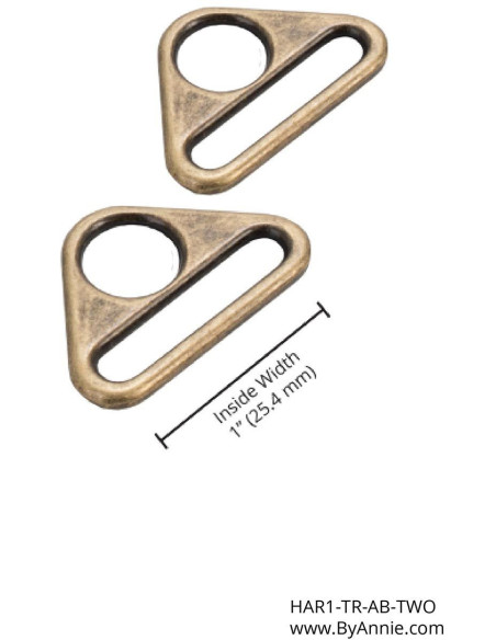 Conjunto de 2 anéis triangulares de 25 mm em latão antigo