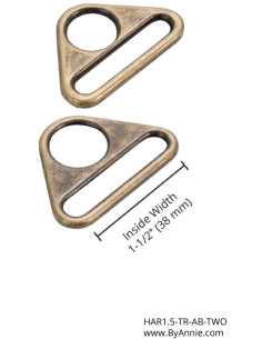 Conjunto de 2 anéis triangulares passantes 38 mm latão antigo 2