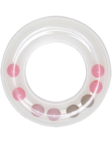 Anel chocalho transparente com pérolas 63 mm - Rosa