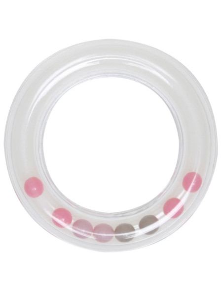 Anel chocalho transparente com pérolas 80 mm - Rosa