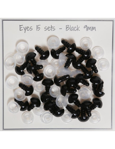 Olhos de segurança pretos 9 mm - 15 pares