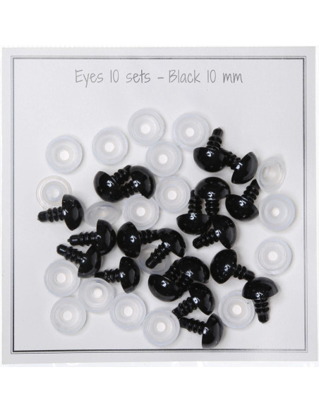 Olhos de segurança pretos 10 mm - 10 pares