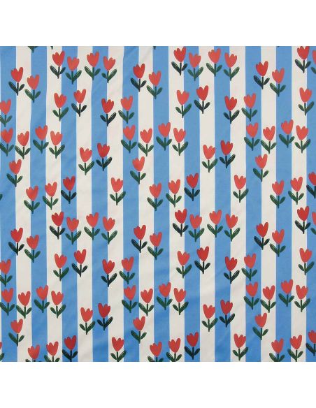 Tissu imperméable pour ciré - Tulip bleu et écru