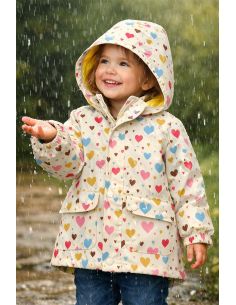 Tissu imperméable pour ciré - Tiamo écru et coeurs multicolore 2