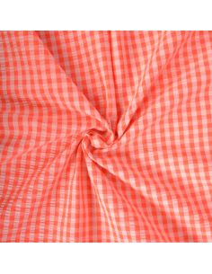 Tissu Seersucker à carreaux - Pêche et fraise